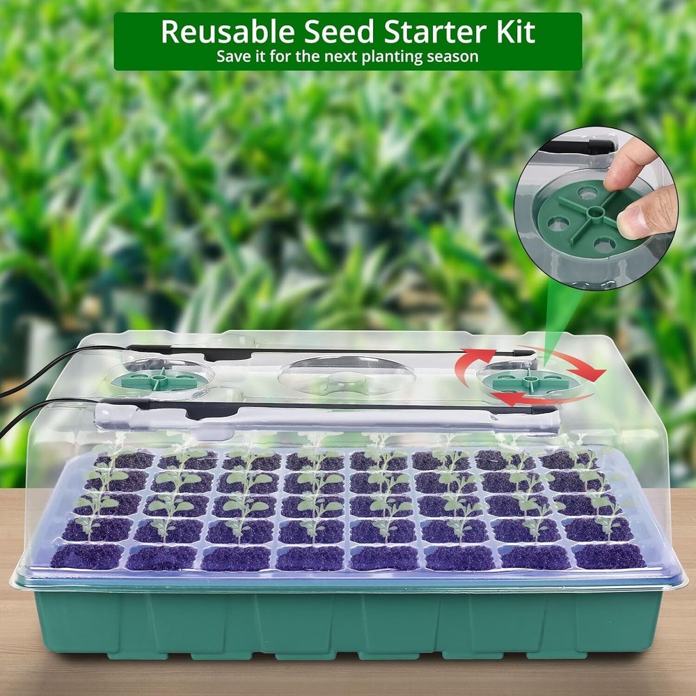 80 Cells Seed Starter Tray Kit with Grow Light & Intelligent Controller - 2 Pack