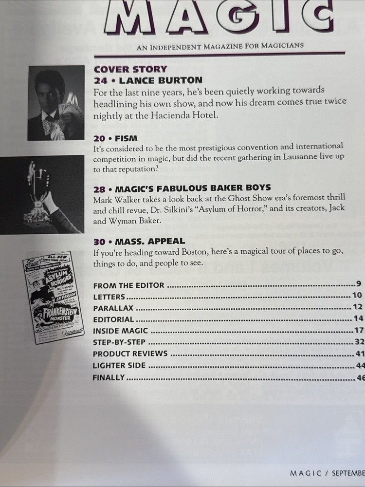 Lance Burton Magic Magazine Issue Sept 1991