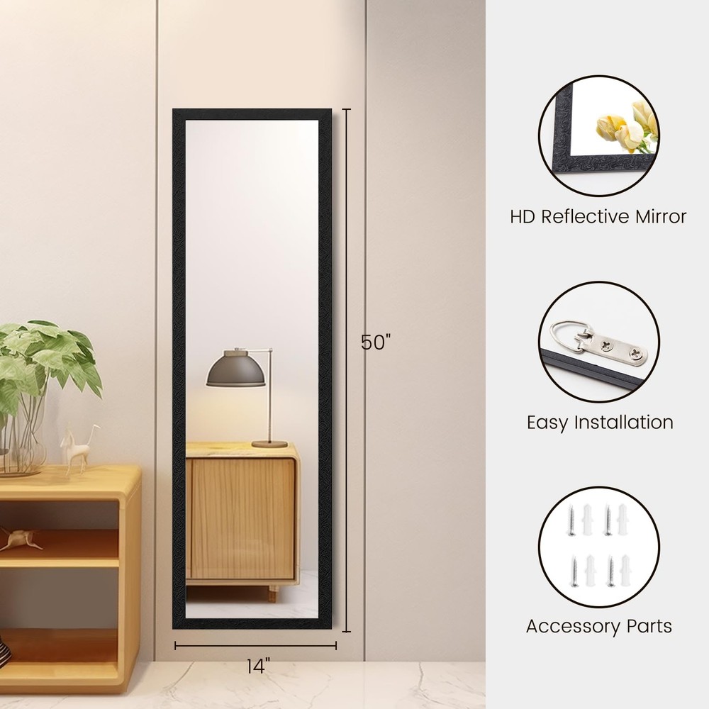 Full Length Wall Mirror 50"x14" - Explosion-Proof, Rectangular, Black Frame D...