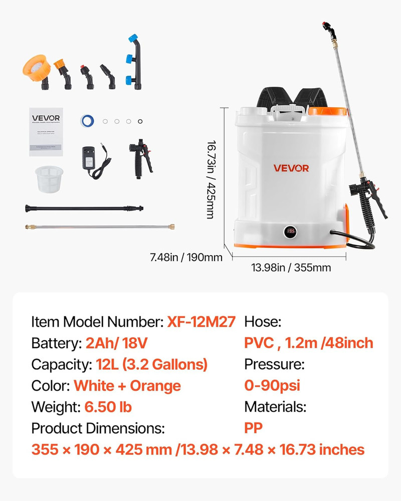 Battery Powered Backpack Sprayer, 3.2 Gal Powerful Electric Backpack Sprayer, 2