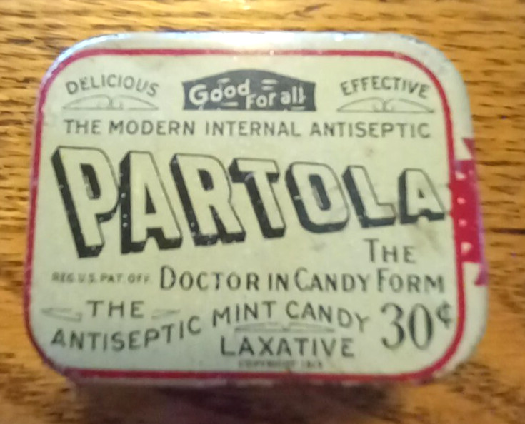 PARTOLA MINT CANDY LAXATIVE BOX "The Doctor in Candy Form"