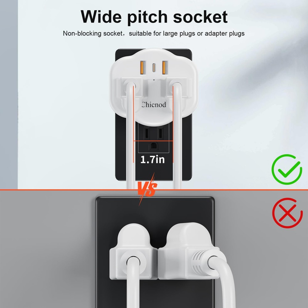 5 in 1 Wall Outlet Extender with USB & Type-C, Surge Protector, 2 AC Outlets,...