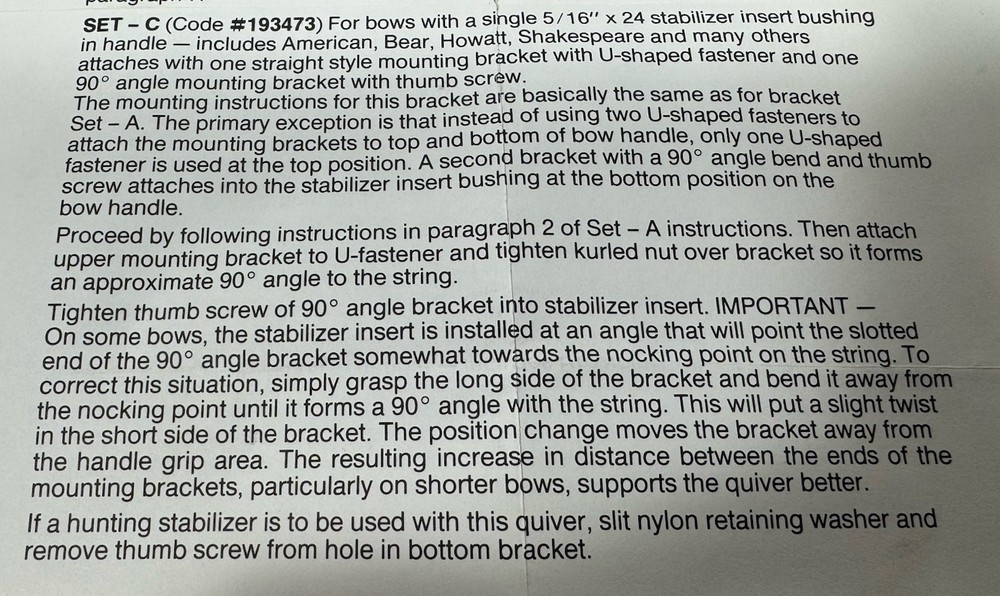 Vintage Browning Archery Sidekick Quiver System Mounting Bracket Set C 193473