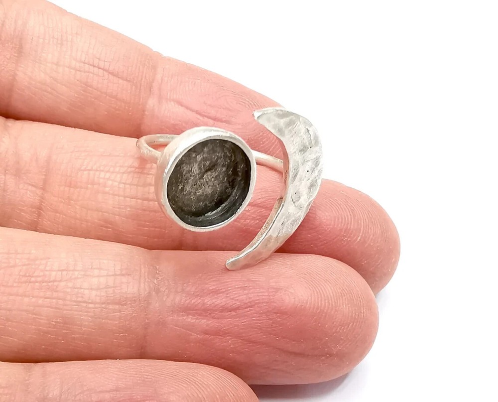 Crescent Moon Silver Ring Blank Base Bezel Settings Cabochon Base Mountings