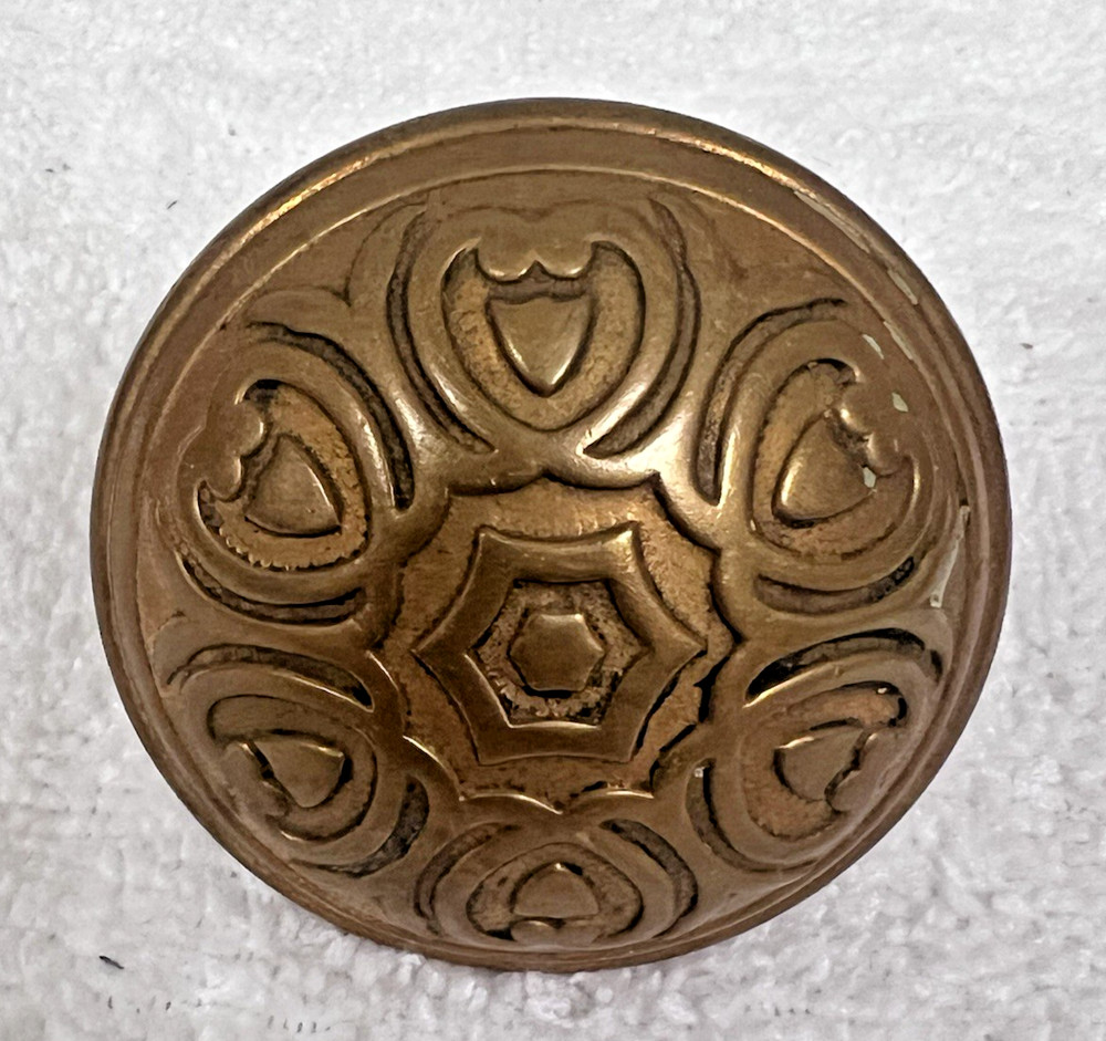 Single Victorian Brass Doorknob Hearts & Shields 2 1/4"