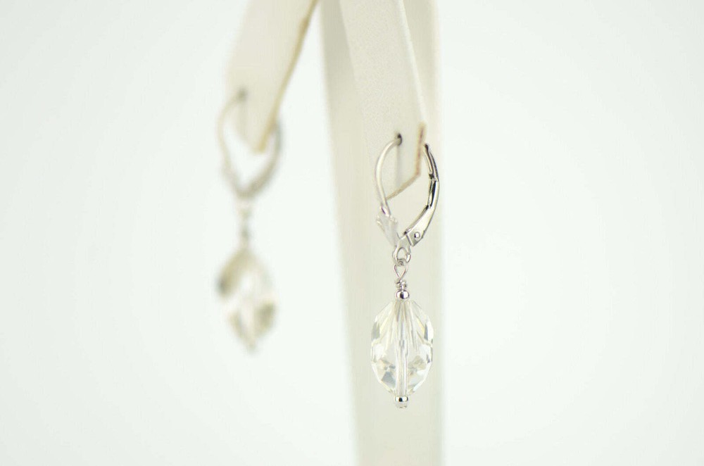 Pearl Crystal Element Colored Crystal Sterling Silver Dangle Drop Earrings
