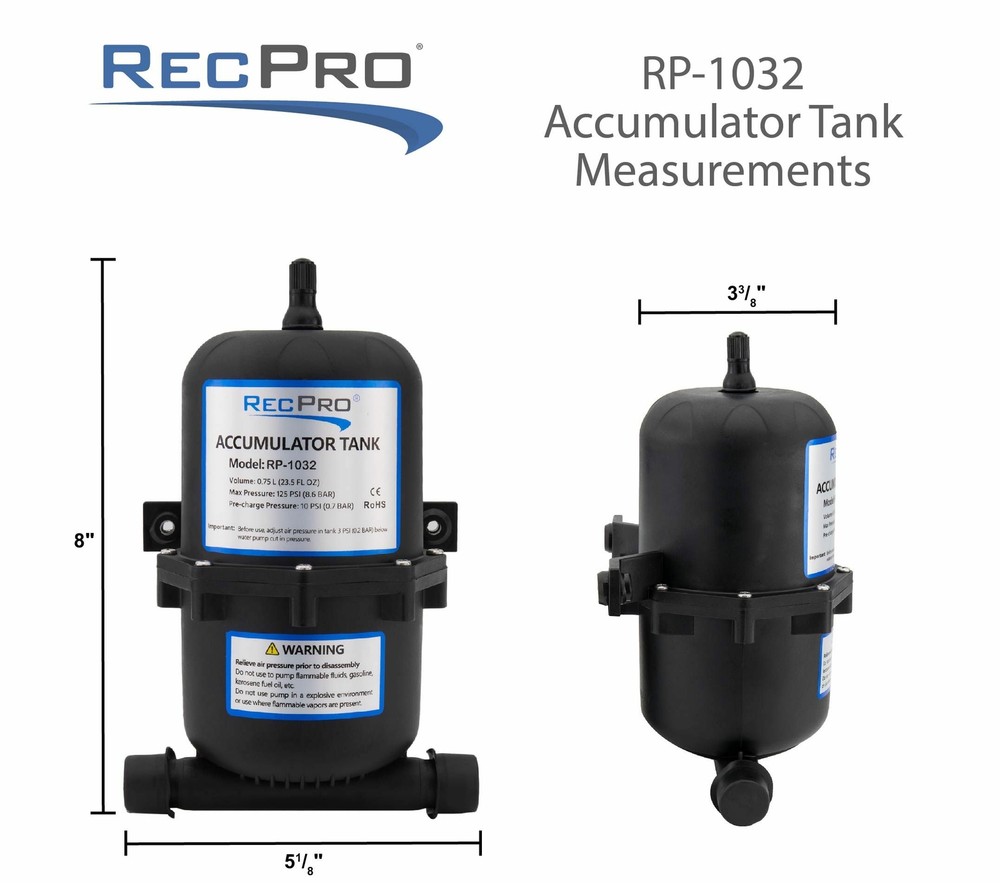 RecPro RV Accumulator Tank with Barbed Fittings Water Pressure Vacuum Tank