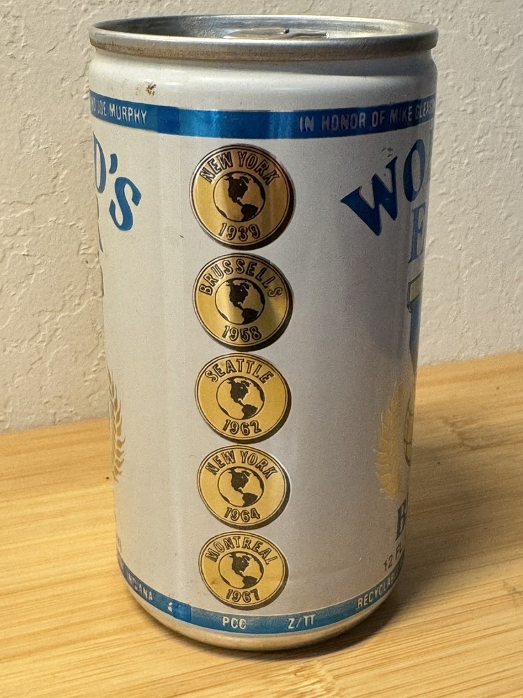 World's Fair Premium Beer - blue - Empty Beer Can Bottom Opened