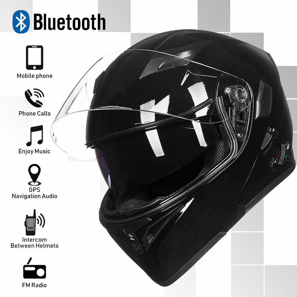 ILM Bluetooth Motorcycle Helmet Flip up Modular Dual Visor Intercom FM DOT 902BT