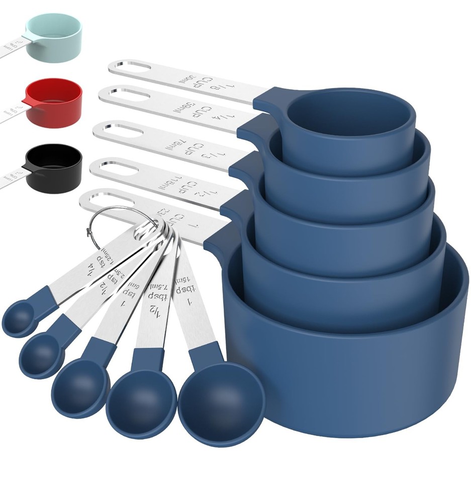 Measuring Cups & Spoons Set, Stackable Nesting with Stainless Steel Handles