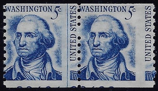1304 - 5c Miscut / Misperf Error / EFO Line Pair Partial Pl#'s "Washington" MNH