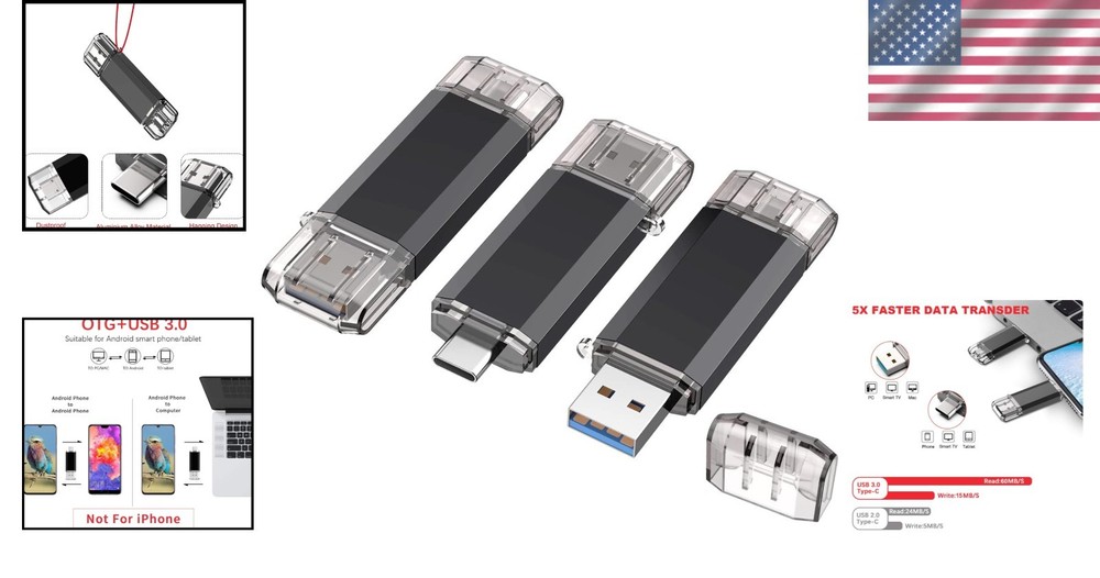 32GB USB C + USB 3.0 Flash Drive Set with Keychain – Portable Memory Solution