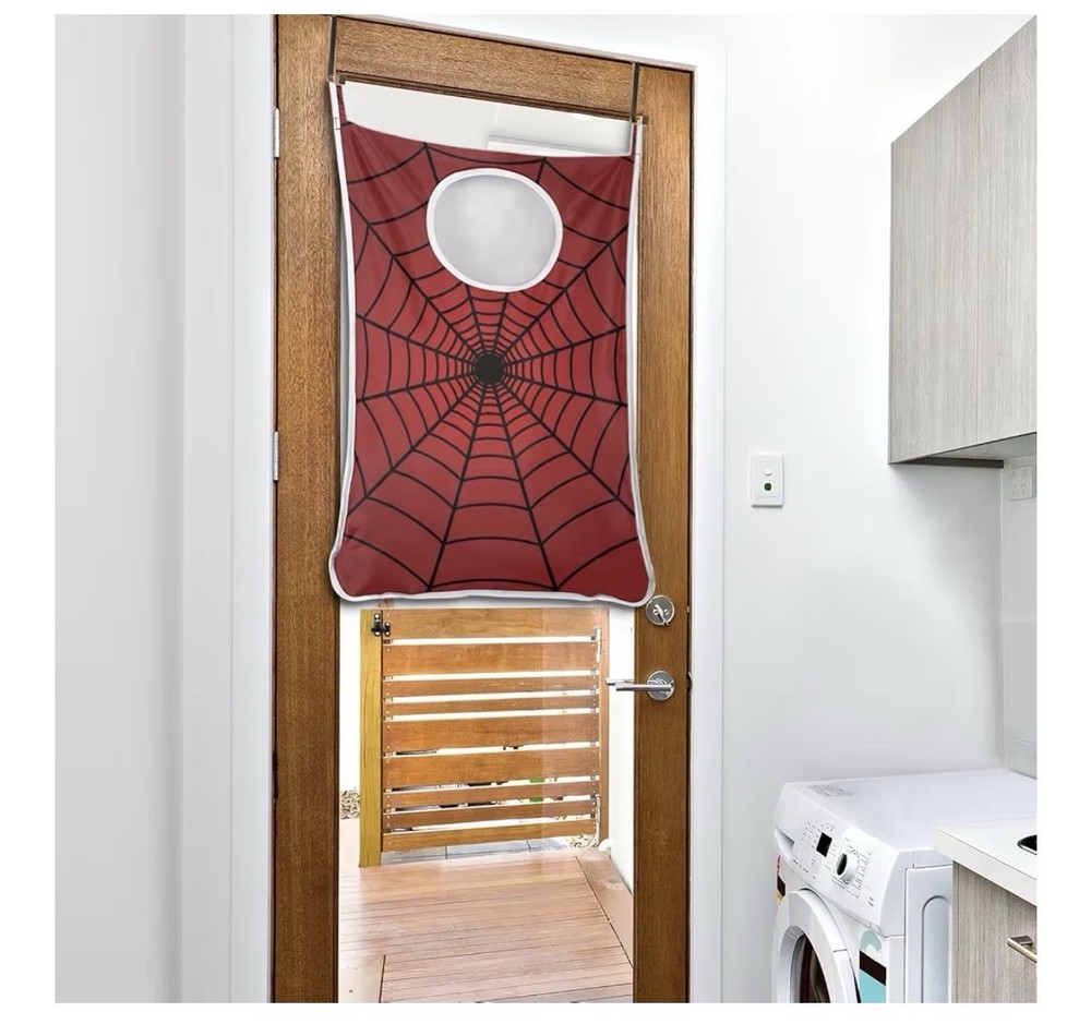 Spiders Web Red Hanging Laundry Hamper Bag Halloween Foldable Wall Basket