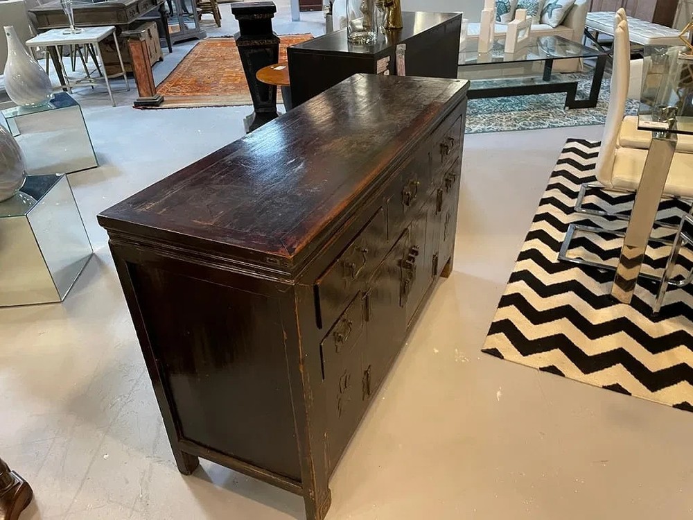 Antique Asian Black Lacquer Drawers Sideboard Buffet Credenza