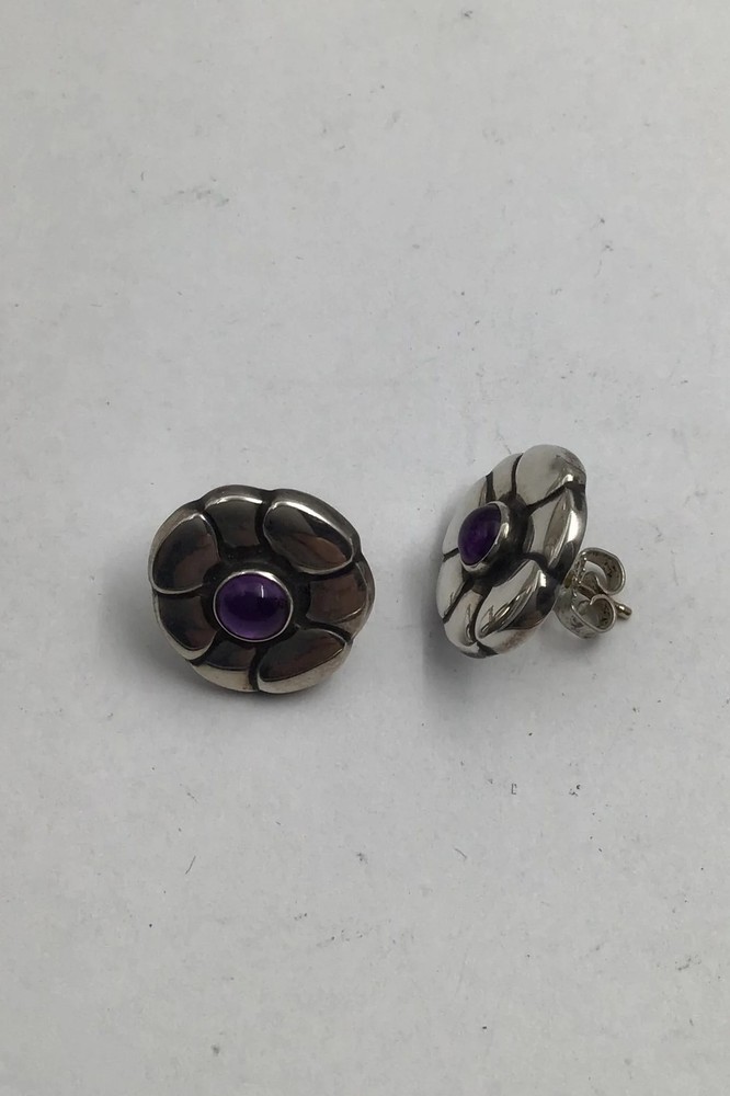 Georg Jensen Sterling Silver Stud Earrings No. 36 (Amethyst)