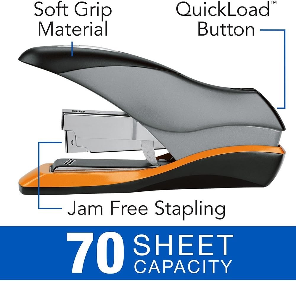 Sleek Silver and Black Stapler, 70 Sheet Capacity
