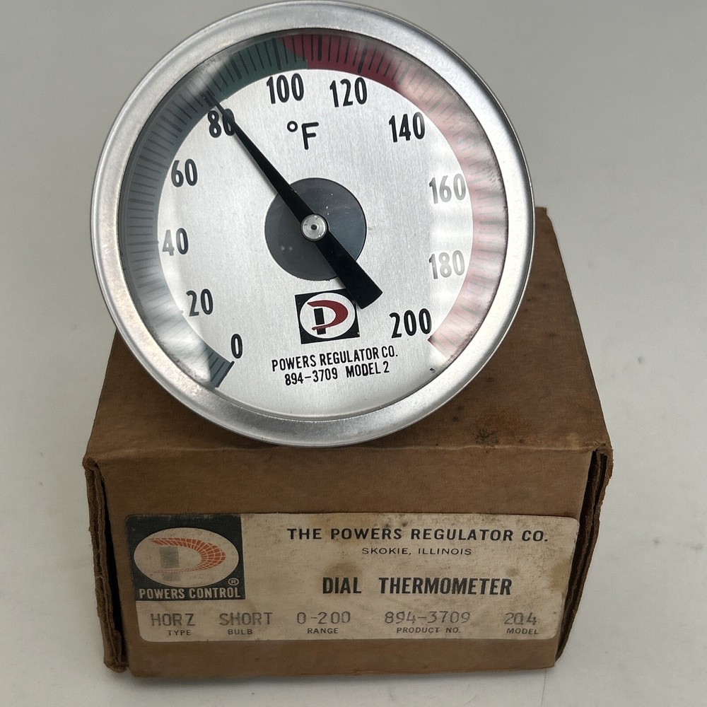 VINTAGE POWERS REGULATOR CO. THERMOMETER 0-200  894-3709 Model 2