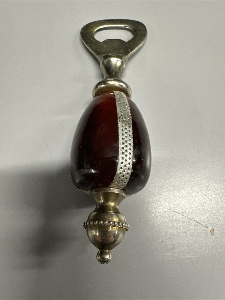 Vintage Glass Handle Bottle Opener Amber Ruby Barware Mid Century