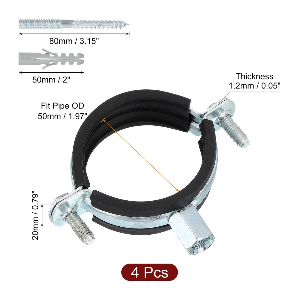 4 Pcs Adjustable Pipe Bracket Clamp, 2"(50mm) Wall Ceiling Mount Support