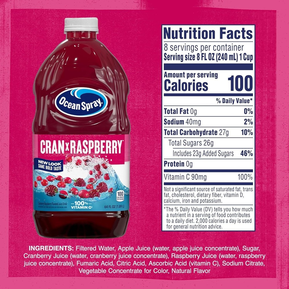 64 Fl Oz Cran-Raspberry Juice Drink - Refreshing, Nutritious, and Versatile