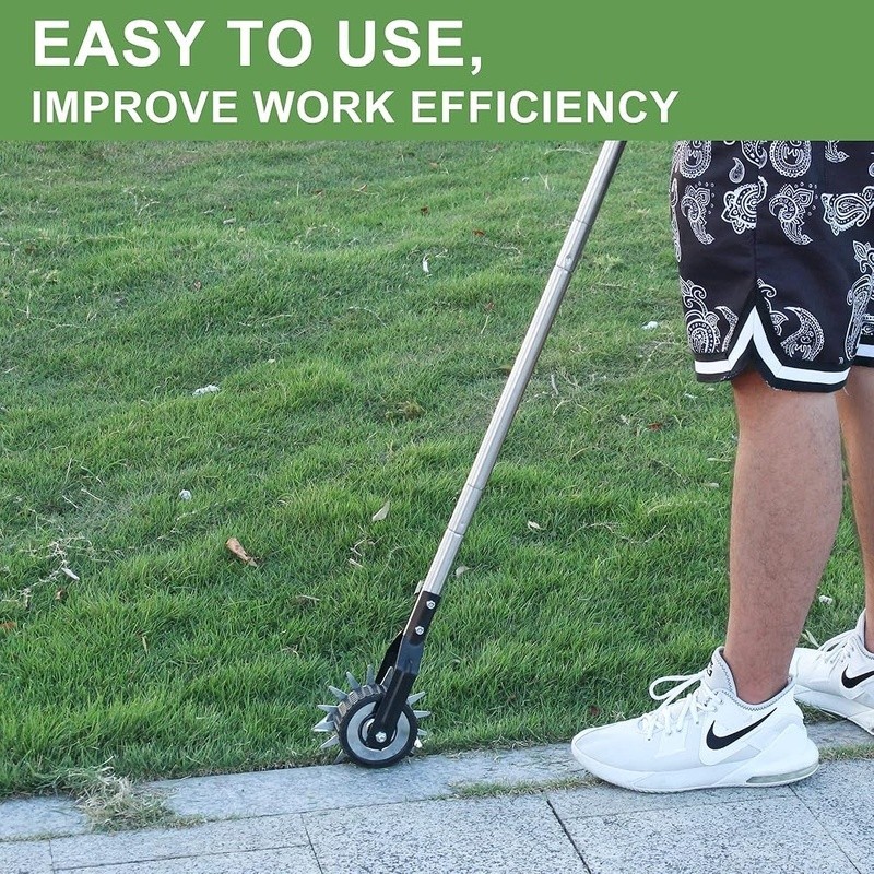 Wheeled Rotary Edger Manual Lawn Tool Adjustable Height Self Sharpening Blades