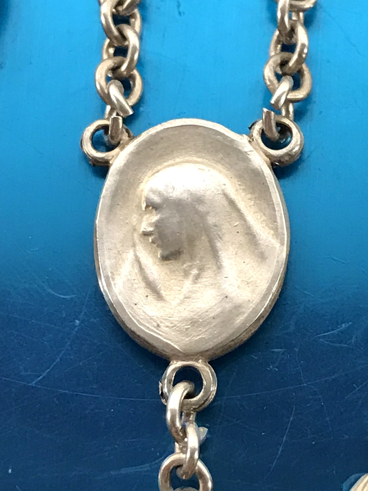 ANTIQUE ALL SOLID STERLING SILVER ROSARY by GOLDI KAPLAN - 23gm 20.5" - SWEDEN