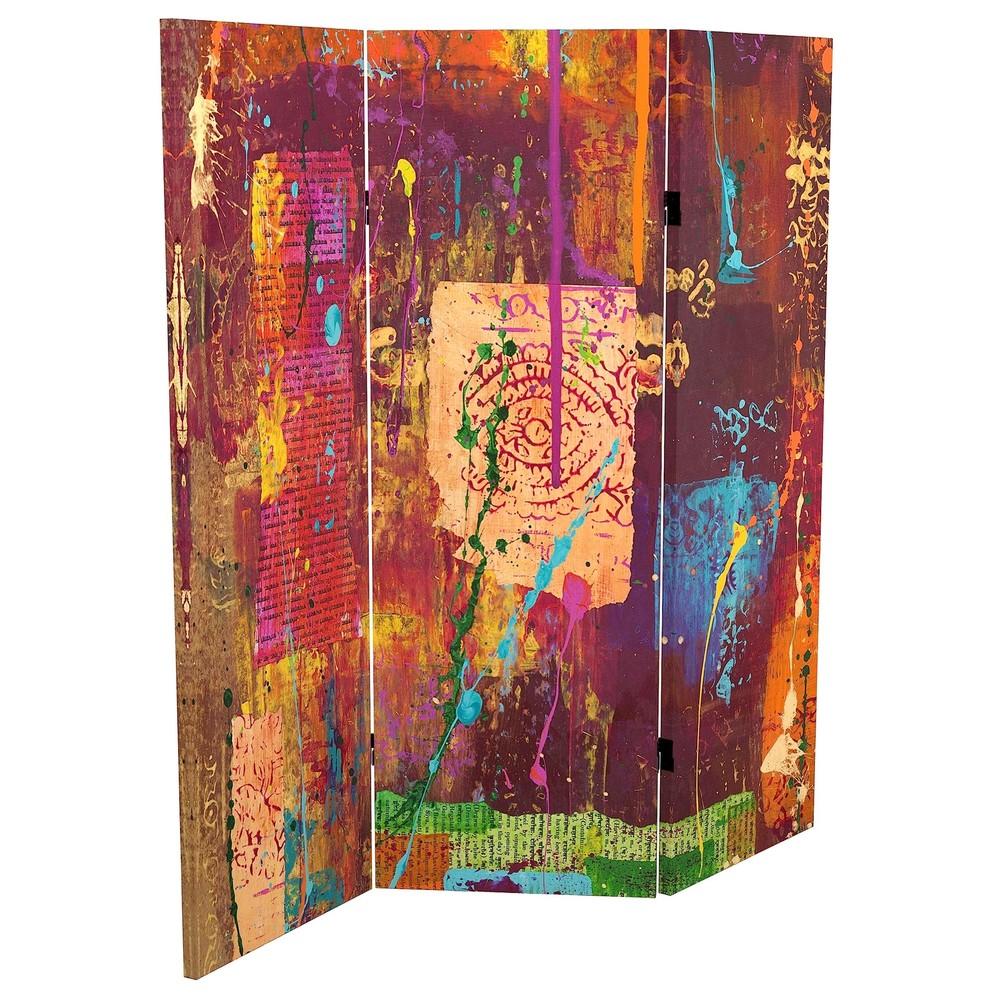 Red Lantern 4 ft. Short Double Sided India Canvas Folding Screen 3 Panel Free...