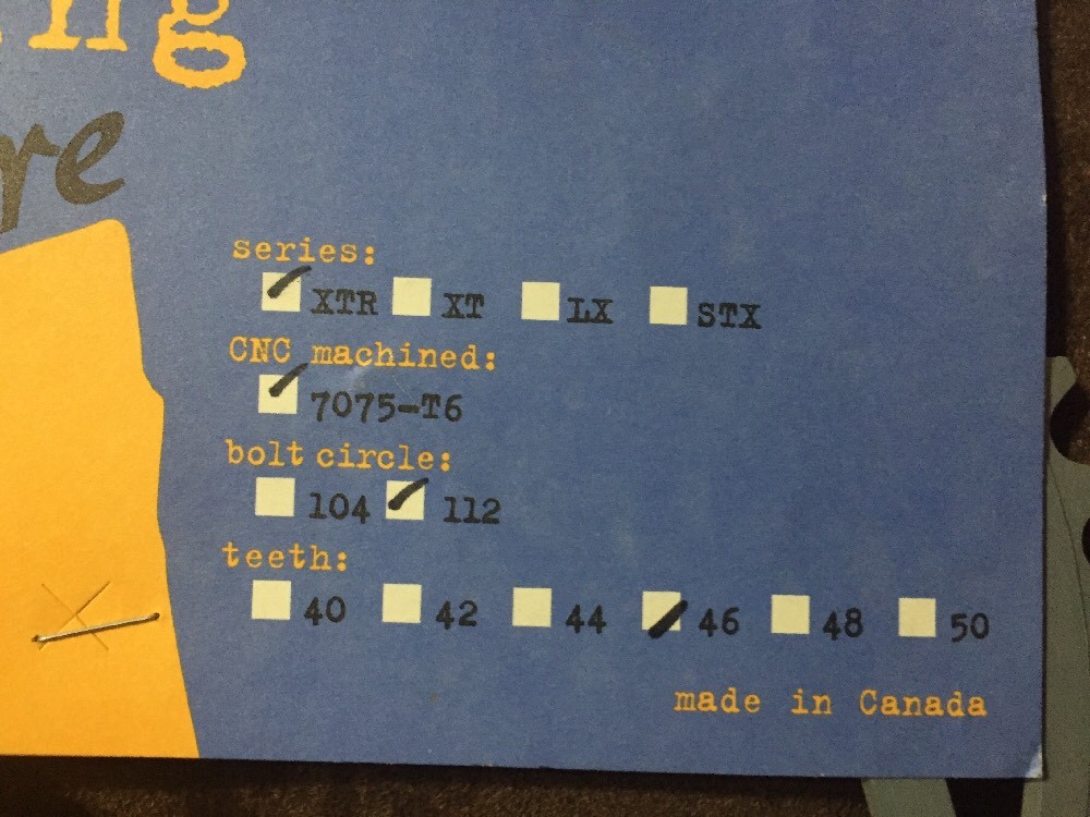 XTR BlackSpire 46 Teeth, 112 4 Bolt Sircle
