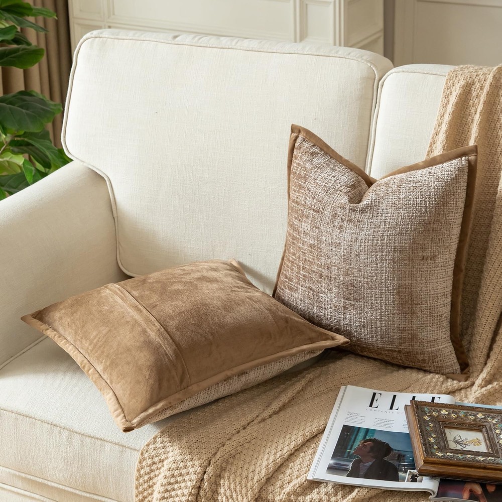 Pack of 2 Chenille Textured Decorative Throw Pillow Covers Accent Solid Cushi...