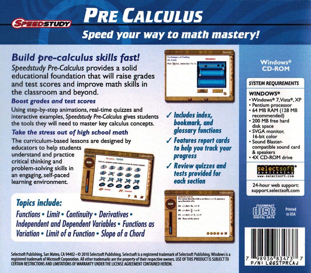 SpeedStudy QuickStudy Pre-Calculus - Improve Grades Scores PC Windows Sealed New