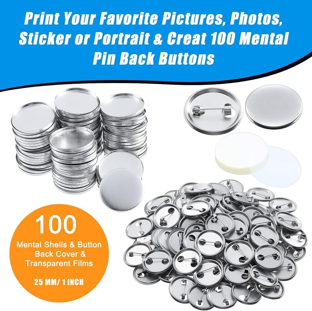 300 Piece Blank Badge Button Kit for Button Maker Machine, Includes Metal Shells