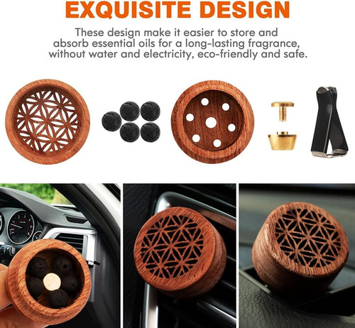 Essential Oil Car Diffuser, 2 PCS Aromatherapy Wood Diffuser with A-type