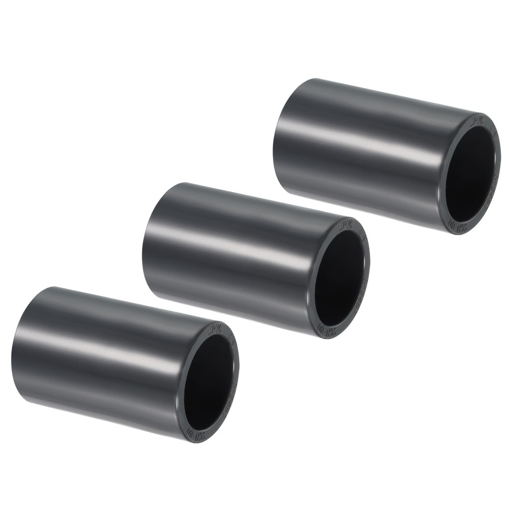 3pcs 3/4" Socket SCH80 UPVC Pipe Fitting Straight Coupling Connector, Grey