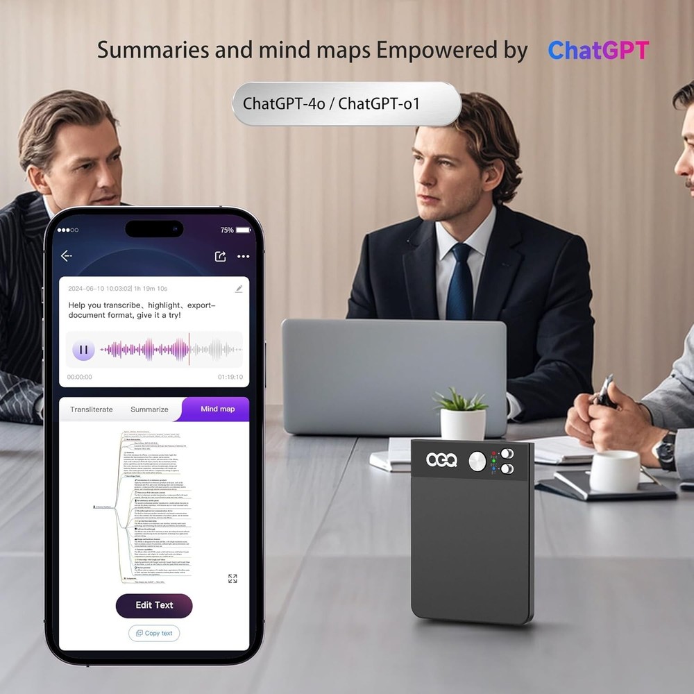 OEQ AI Voice Recorder, 64GB AI Speech Processor with Simultaneous Interpretation