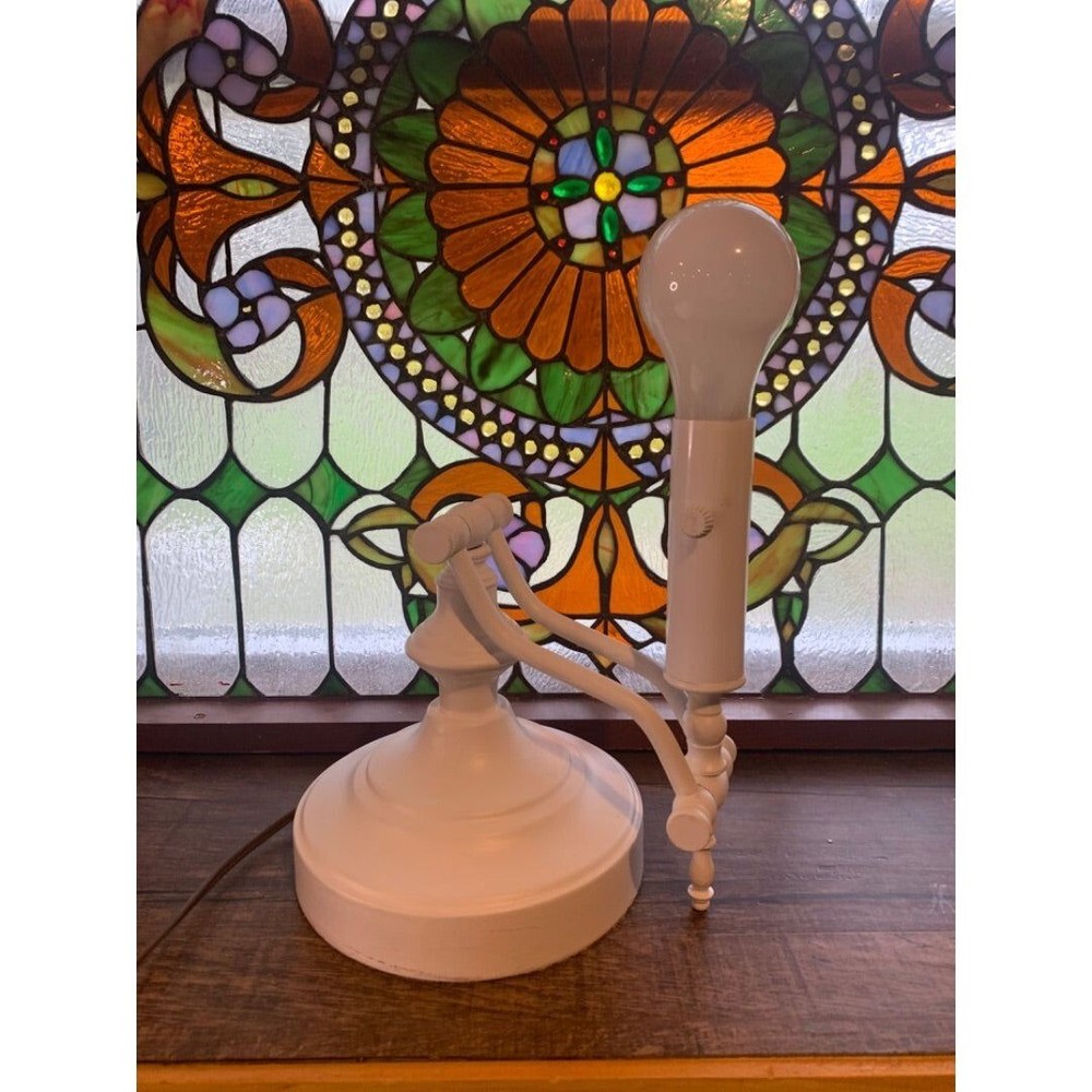 Vintage Painted White Hinged Tabletop Lamp Light Adjustable
