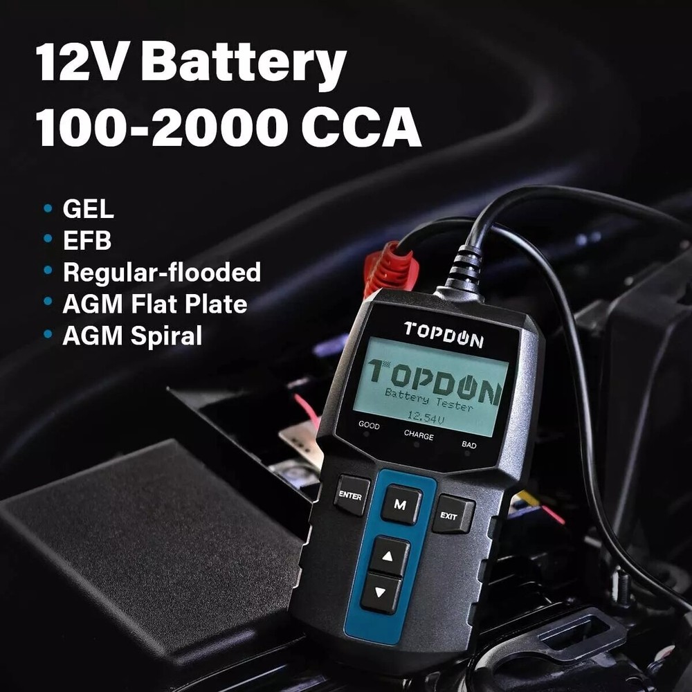 TOPDON BT100 Car Battery Tester 12V Load Tester Charging System Analyzer