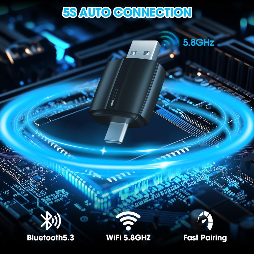 Wireless CarPlay Android Auto Adapter: 2 in 1 Car Dongle with USB Type-C...