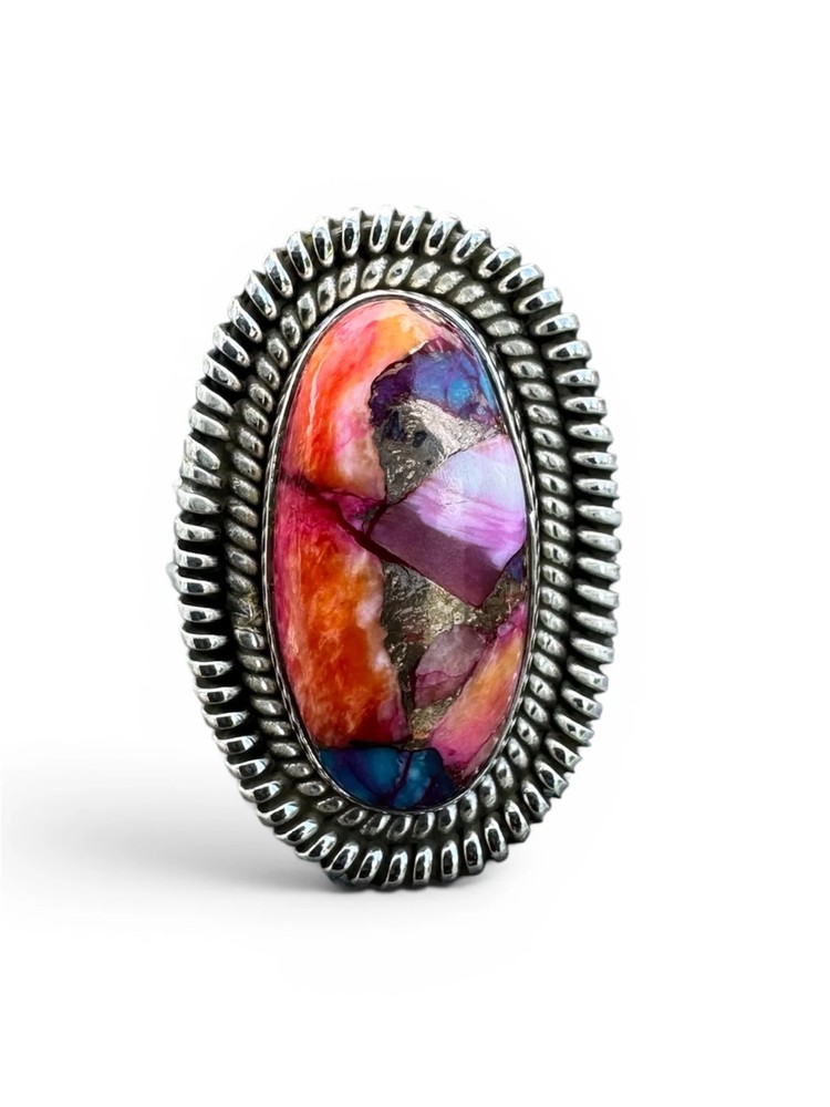 Kingman Pink Dahlia Turquoise Solid 925 Sterling Silver Ring – Size 9