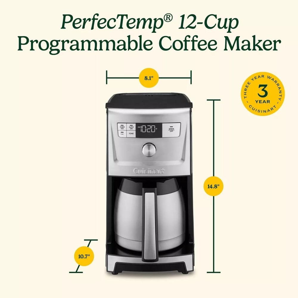 Cuisinart 12 Cup Programmable Thermal Coffeemaker Black/Silver DCC-3700