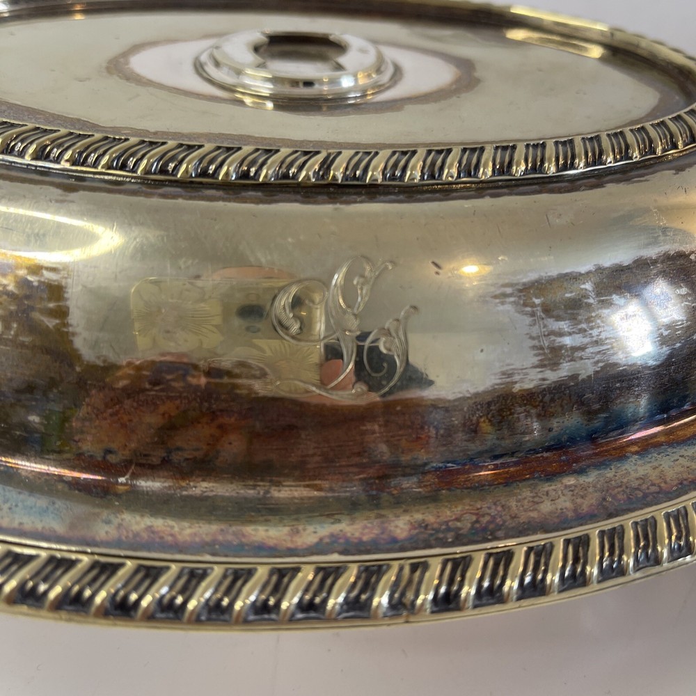 Antique Oval Silver Plated Tureen Key Handle,missing Handle. Monogram L On Cover