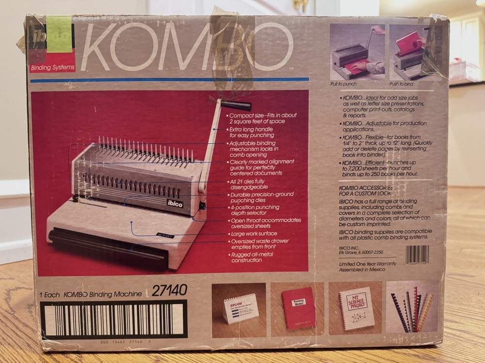 Ibico Kombo Manual Binding System 27140 Machine Book Binder Heavy Duty WITH BOX