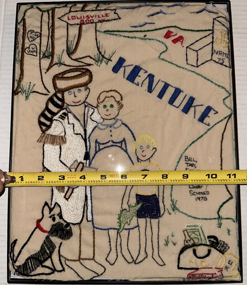 Completed finished cross Stitch Louisville Kentuke sampler 1978