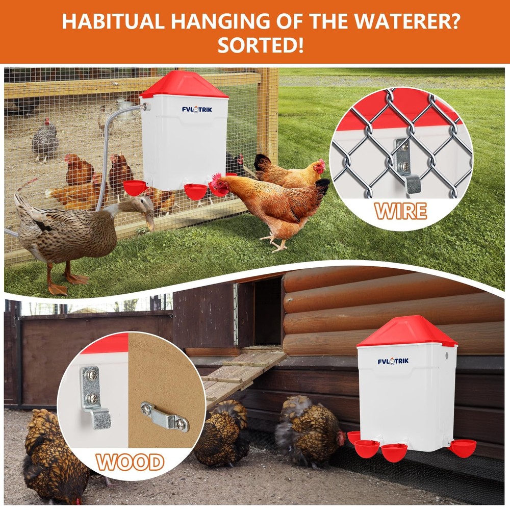 3 Gallon Automatic Chicken Waterer for Hands-Free Hydration, Float-Controlled...