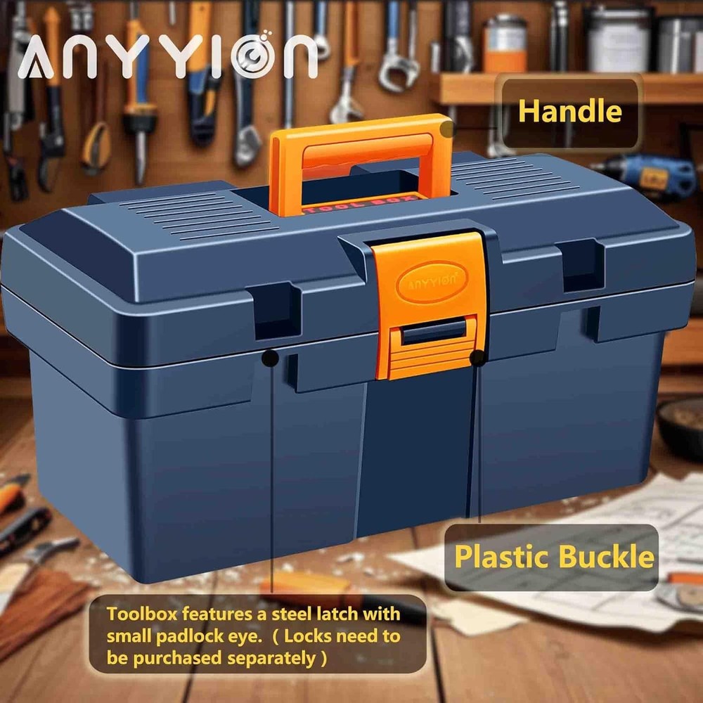 Rugged Lockable Tool Box - 13-Inch Plastic Organizer for Safe Tool Transport