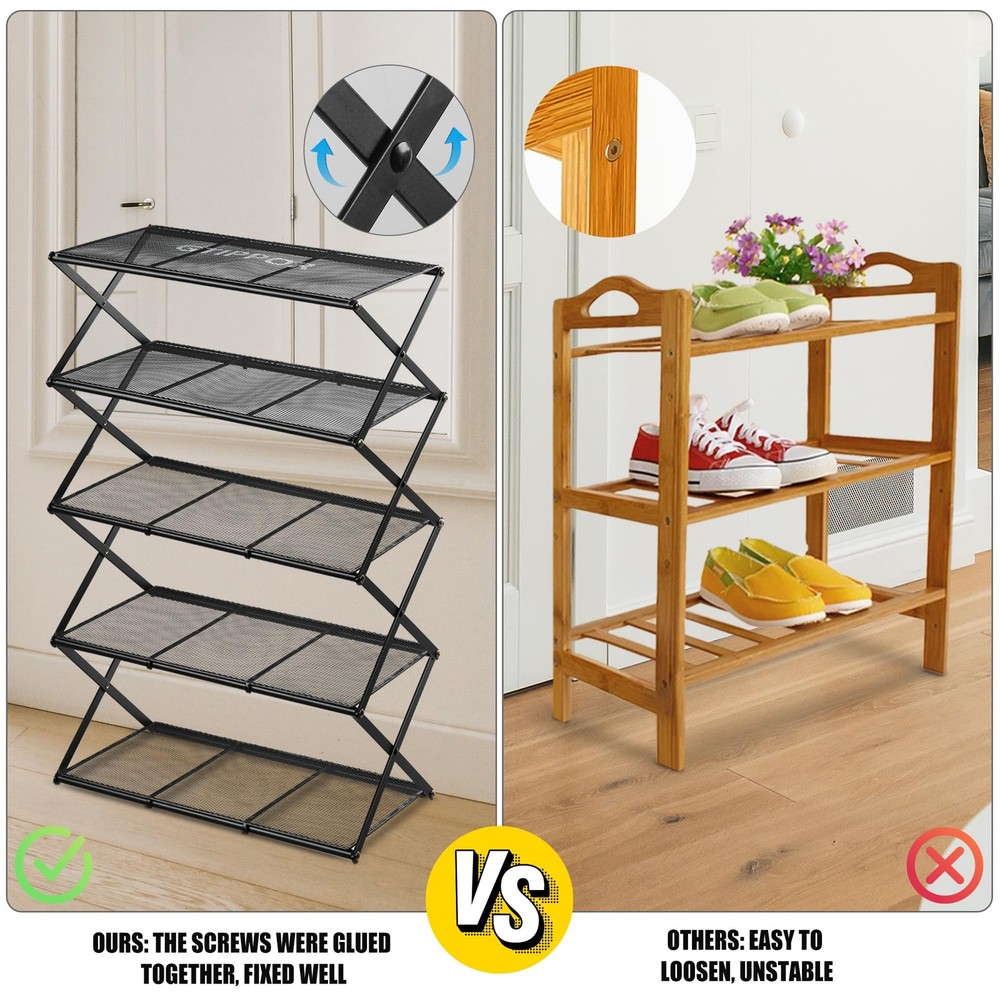 Shoe Rack for Entryway 5 Tier Foldable Shoe Rack Without Assembly Collapsible...