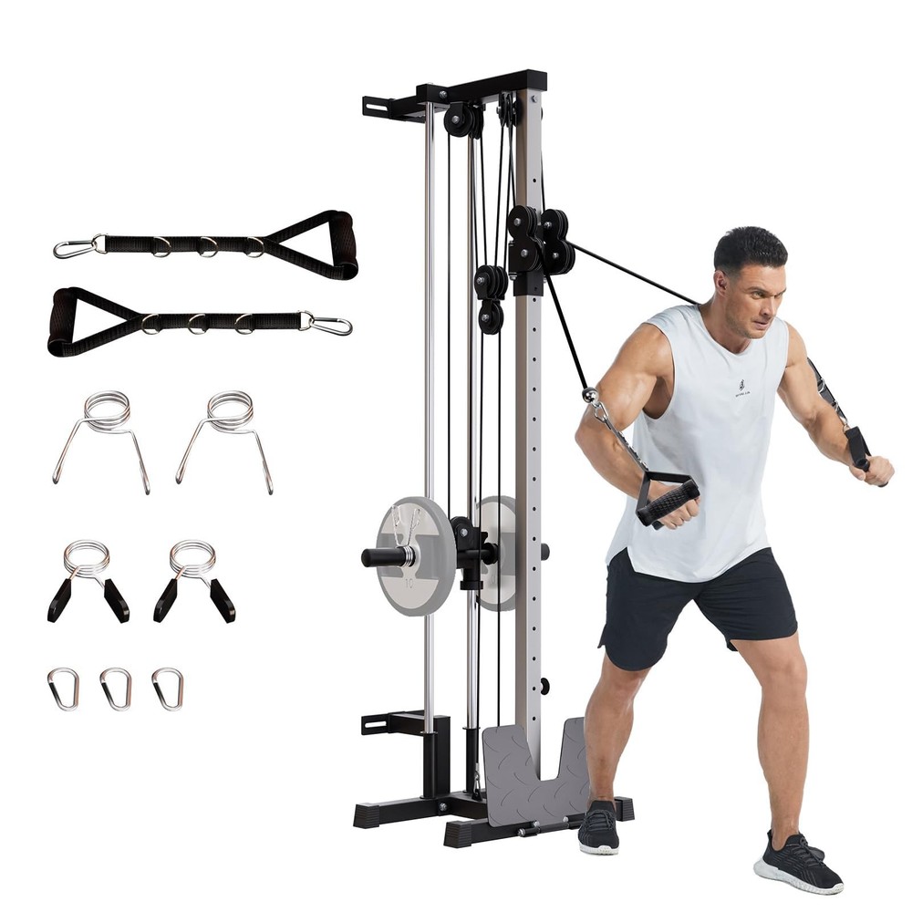 Wall Mount Cable Machine, Adjustable Dual Pulley Cable Crossover Machine Workout