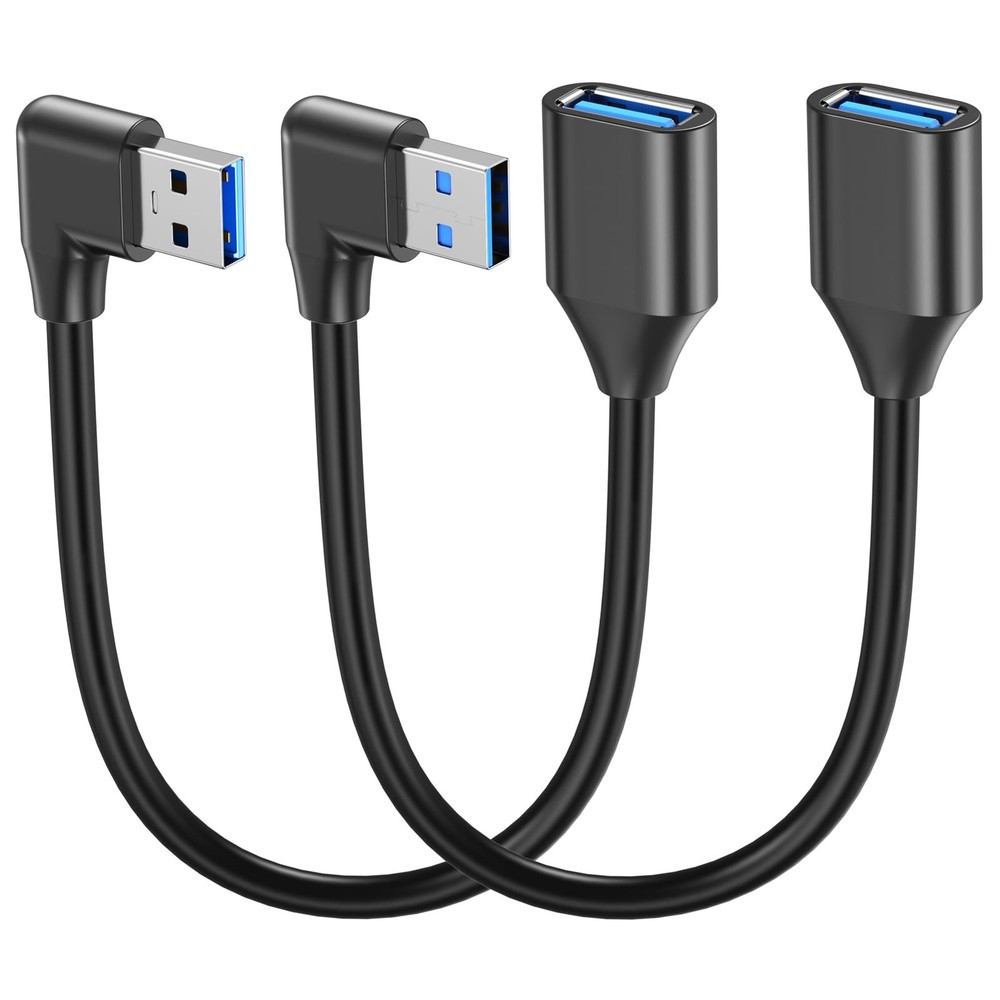 JasRoum Short USB Extension Cable Right Angle & Left 5Gbps Data A 8 inch