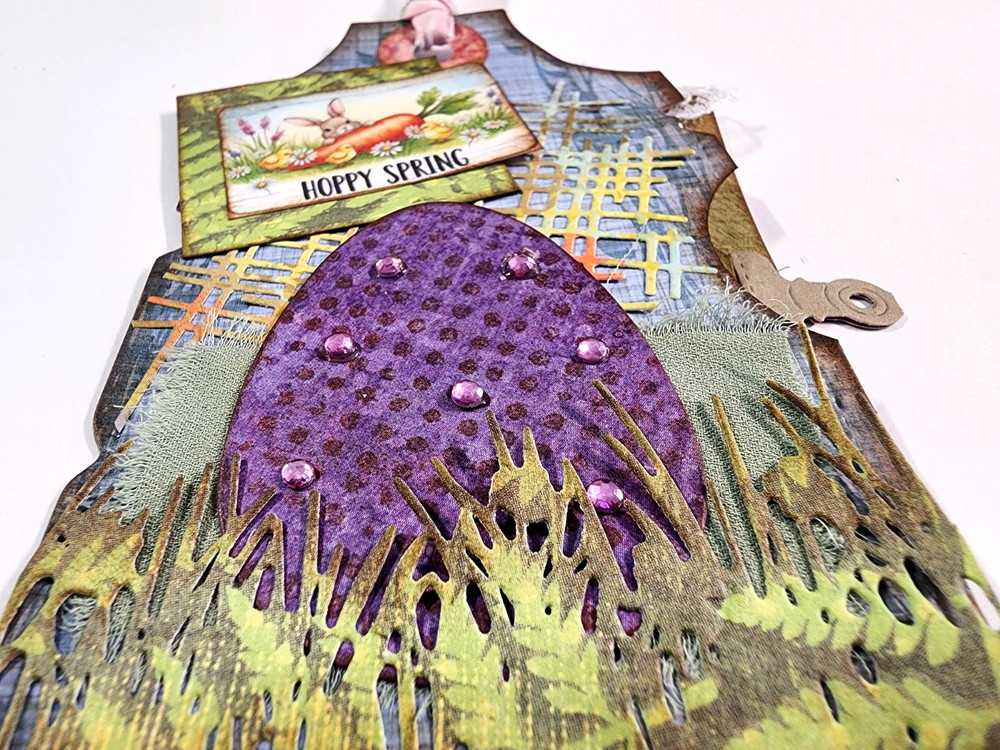 Hoppy Spring Easter Egg Gems Tags Pocket OOAK #36 3D Handmade