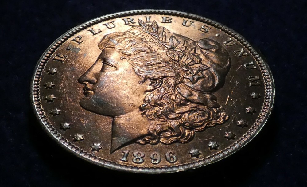 1896 BU+ Morgan Silver Dollar Reverse Die Clash Multi-Color Toning!