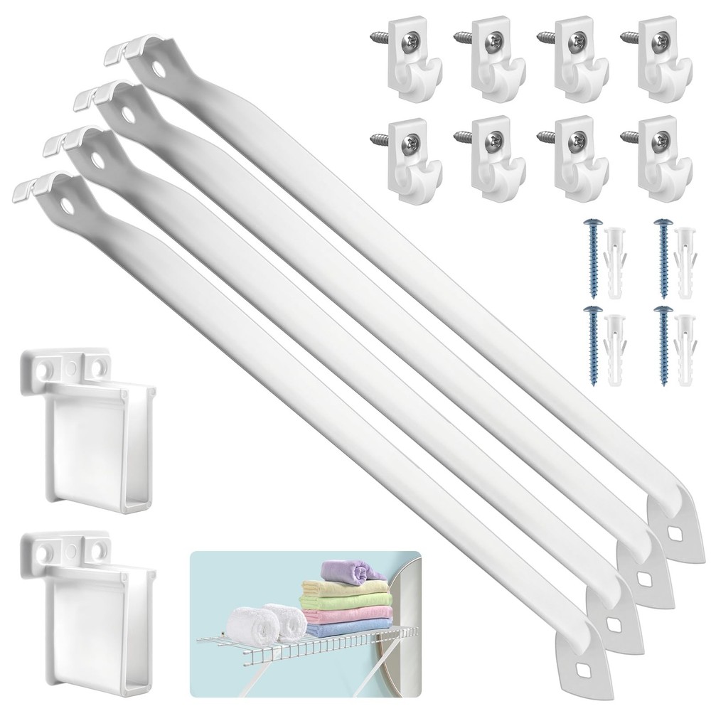 12 Inch Wire Shelf Brackets Set, 4 Wire Rack Support Brackets, 8 Wire Shelf C...